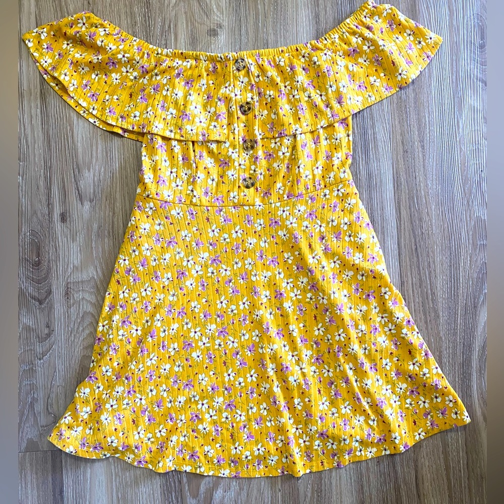 Yellow Floral Off The Shoulder Dress